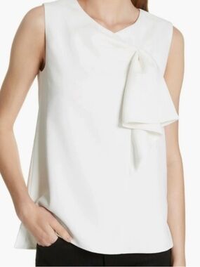 Ted Baker Cream Sleeveless Top with Rose Gold Zip Detail, structured bow medium